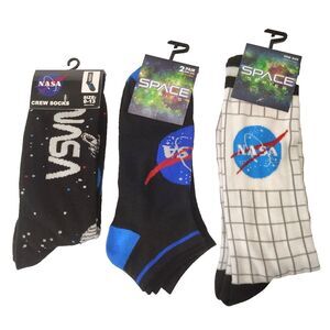 NASA Space 4 pair (2 Ankle/2 Crew) Novelty Mens Sz 6-12 Socks NWT